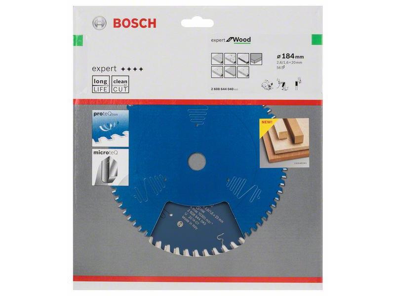 List za krožne žage Bosch Expert for Wood, Dimenzije: 184x20x2,6mm, Zob: 56, 2608644040