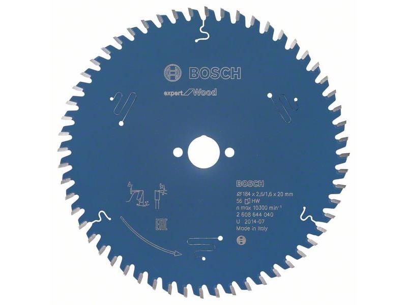 List za krožne žage Bosch Expert for Wood, Dimenzije: 184x20x2,6mm, Zob: 56, 2608644040