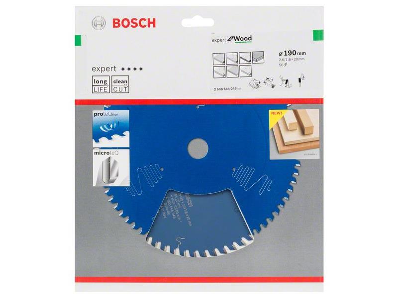 List za krožne žage Bosch Expert for Wood, Dimenzije: 190x20x2,6mm, Zob: 56, 2608644046