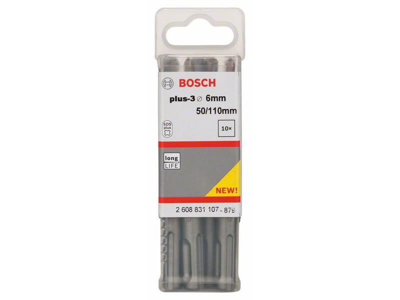 Udarni svedri Bosch SDS-plus-3, Dimenzije: 6 x 50 x 110 mm, Pakiranje po 10 kosov