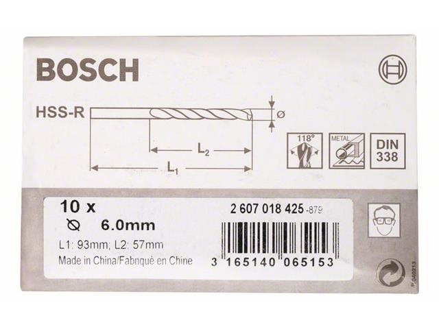 HSS Sveder za kovino Bosch DIN 338, Pakiranje: 10kos, Dimenzije: 6,4x63x101mm, 2607018426