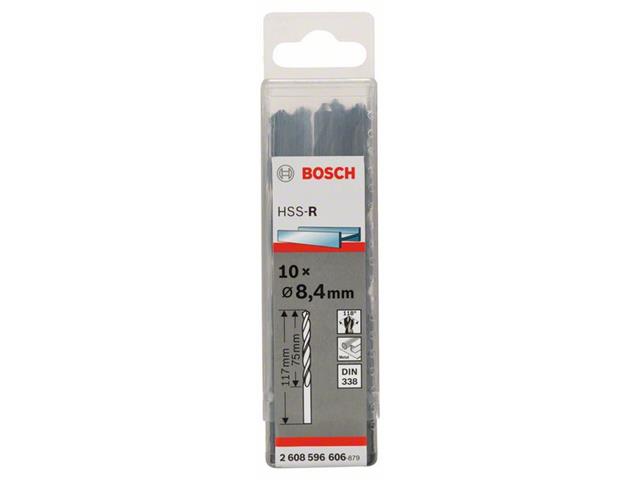 Sveder za kovino Bosch HSS-R, DIN 338, Pakiranje: 10kos, Dimenzije: 8,4x75x117mm, 2608596606