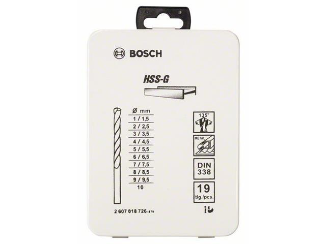 19-delni komplet svedrov za kovino HSS-G, DIN 338, 135°v kovinski kaseti 1-10 mm, 135°