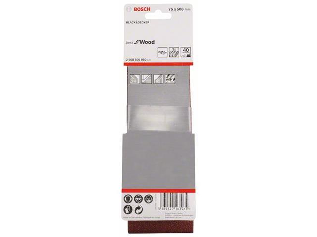 3-delni komplet brusilnih trakov Bosch X440, Dimenzije: 75 x 508 mm, Zrnatost: 40, 2608606060