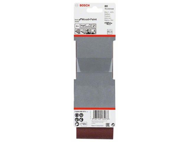 3-delni komplet brusilnih trakov Bosch X440, Dimenzije: 75 x 533 mm, Zrnatost: 80, 2608606071