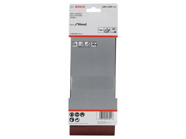 3-delni komplet brusilnih trakov Bosch, Dimenzije: 100x560mm, Zrnatost: 40, 2608606113