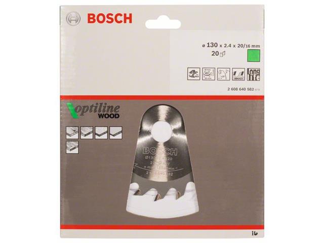 List krožne žage Bosch Optiline Wood, Dimenzije: 130x20/16x2,4mm, Zob: 20, 2608640582
