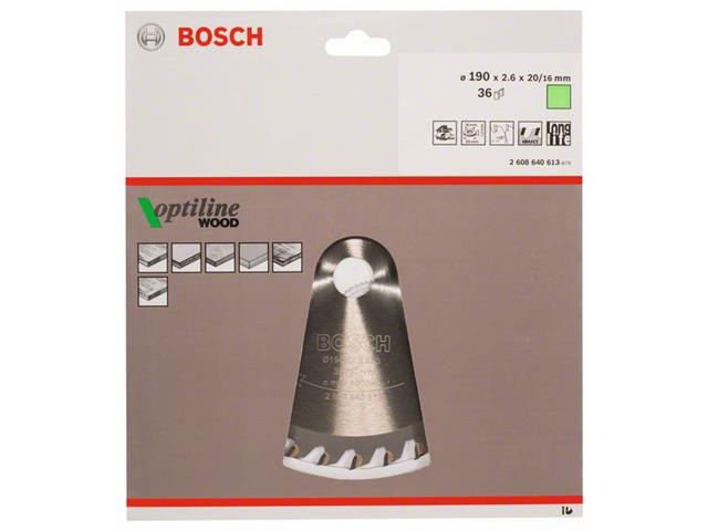 List krožne žage Bosch Optiline Wood, Dimenzije: 190x20/16x2,6mm, Zob: 36, 2608640613