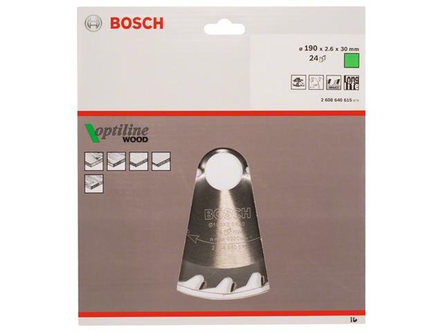 List krožne žage Bosch Optiline Wood, Dimenzije: 190x30x2,6mm, Zob: 24, 2608640615