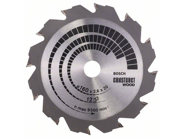 List krožne žage Bosch Construct Wood, Dimenzije: 160x20/16x2,6mm, Zob: 12, 2608640630