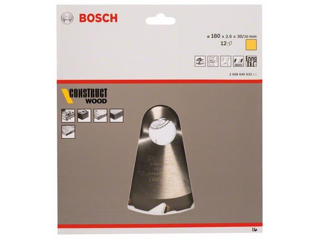 List krožne žage Bosch Construct Wood, Dimenzije: 180x30/20x2,6mm, Zob: 12, 2608640632