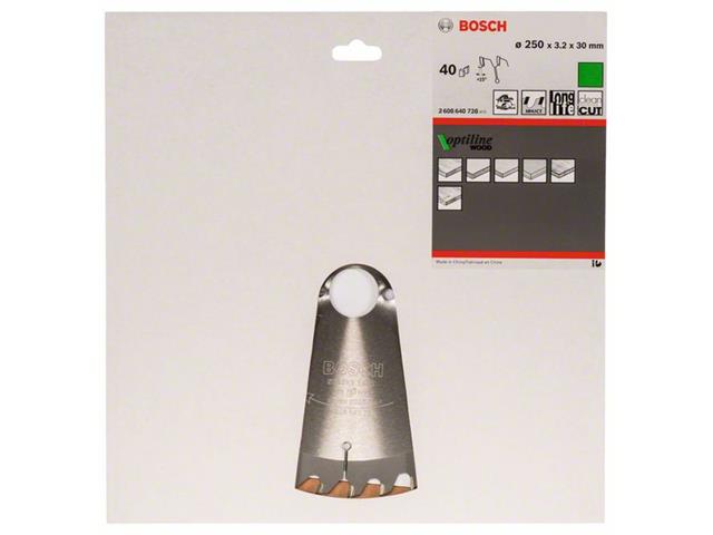 List krožne žage, Bosch Optiline Wood, Dimenzije: 250 x 30 x 3,2 mm, 40 zob, 2608640728