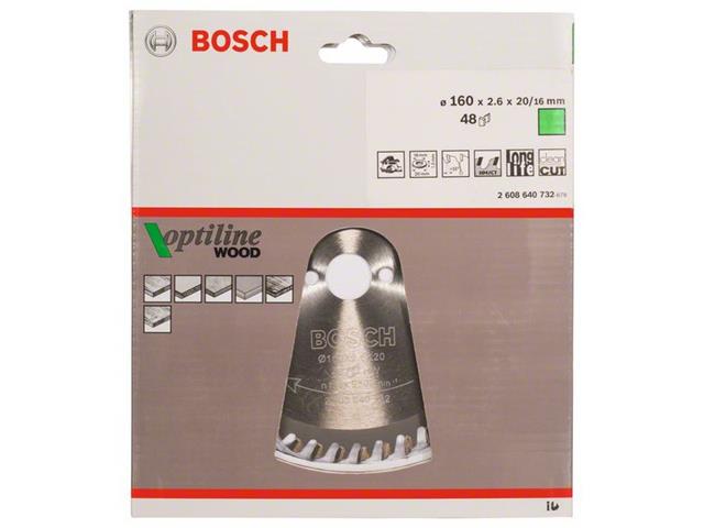 List krožne žage Bosch Optiline Wood, Dimenzije: 160x20/16x2,6mm, Zob: 48, 2608640732