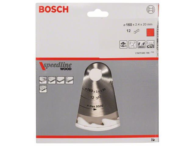 List krožne žage, Bosch Speedline Wood, Dimenzije: 160x20x2,4mm, Zob: 12, 2608640786
