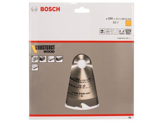 List krožne žage Bosch Construct Wood, Dimenzije: 190x20/16x2,6mm, Zob: 12, 2608641201