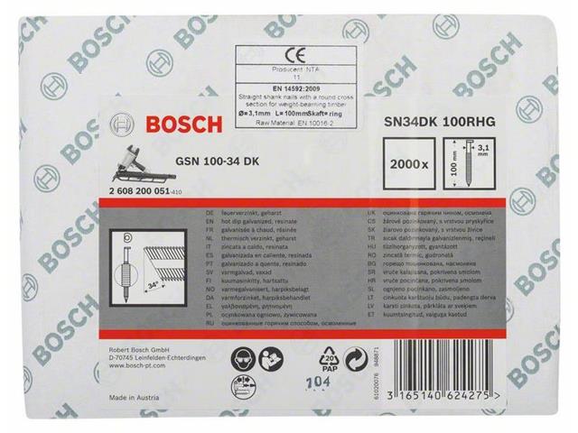 Žeblji v traku z D-glavo SN34DK 100RHG 3,1 mm, 100 mm, pocinkano v ognju