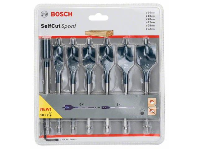 7-delni komplet ploščatih rezkalnih svedrov Bosch, Self Cut Speed, Dimenzije: 16, 18, 20, 22, 25, 32 mm, 2608587009