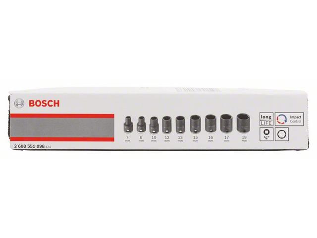 9-delni komplet nastavkov za natične ključe Bosch, Dimenzije: 7x30, 8x30, 10x30, 12x30, 13x30, 15x30, 16x30, 17x30, 19x30 mm, 2608551098