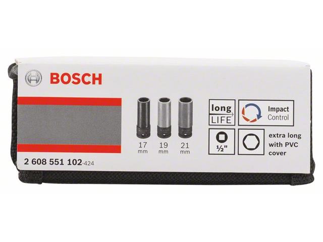 3-delni komplet nastavkov za natične ključe Bosch, Dimenzije: 17x85, 19x85, 21x85mm, 2608551102