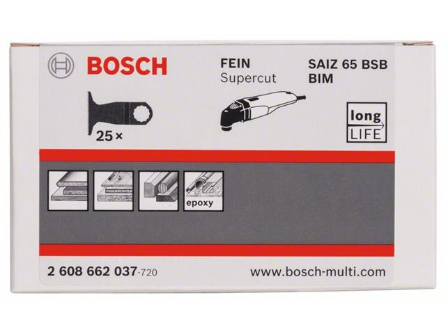 Bimetalen potopni žagin list Bosch SAIZ 65 BSB, Hard Wood, Dimenzije: 40x65mm, Pakiranje: 25kos, 2608662037