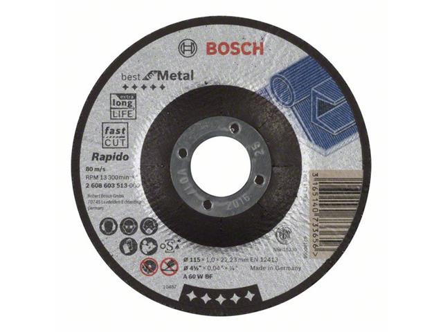 Kolenasta rezalna plošča Bosch Best for Metal-Rapido A 60 W BF, Pakiranje: 25kos, Dimenzije: 115x22,23x1mm, 2608603513