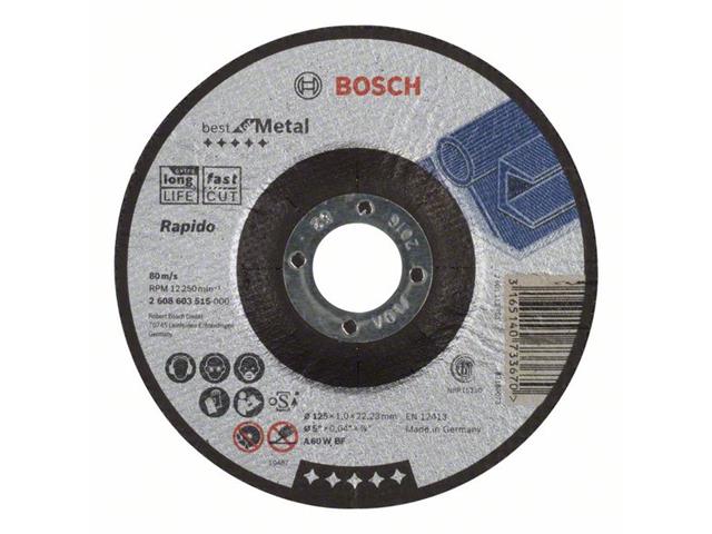Kolenasta rezalna plošča Bosch Best for Metal-Rapido A 60 W BF, Pakiranje: 25kos, Dimenzije: 125x22,23x1mm, 2608603515