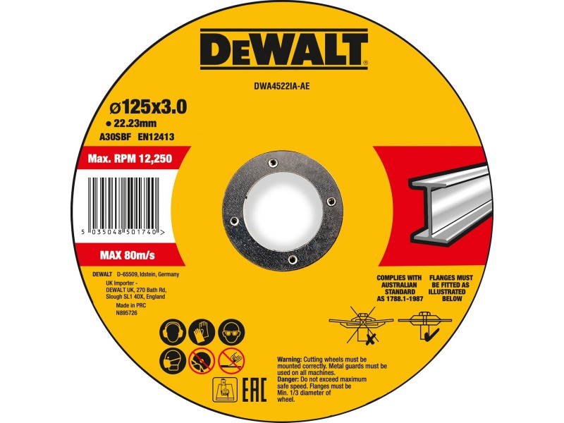 Rezalna plošča DeWalt, KOVINA, dimenzije: 125x3x22,23mm DWA4522IA