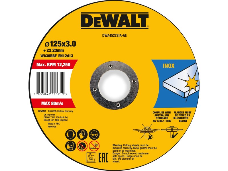Rezalna plošča DeWalt, INOX, dimenzije: 125x3x22,23mm DWA4522SIA