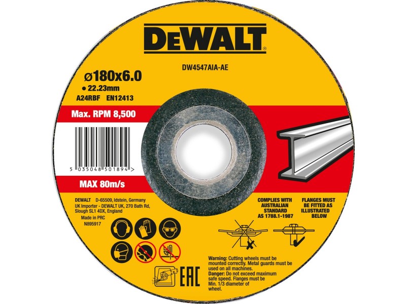 Brusilni disk DeWalt, KOVINA, dimenzije: 180x6x22,23mm DW4547AIA