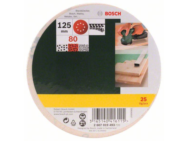 25-delni komplet brusilnih listov Bosch za ekscentrični brusilnik,125mm, 80, 2607019493