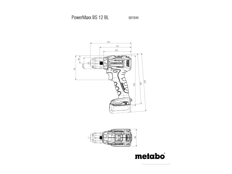 Akumulatorski vrtalnik-vijačnik Metabo POWERMAXX BS 12 BL, 12V, 20-45Nm, 0.8kg, 601044500