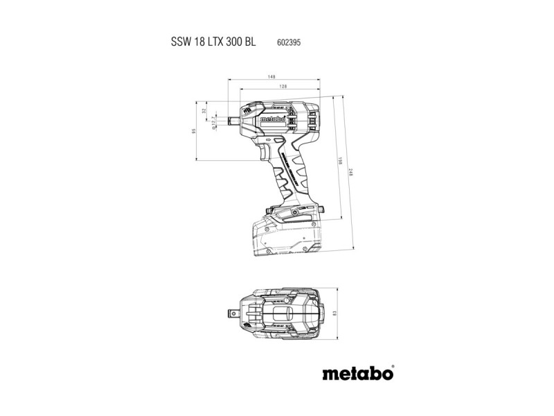 Akumulatorski udarni vijačnik Metabo SSW 18 LTX 300 BL, 18V, 300Nm, 1.7kg, 602395890