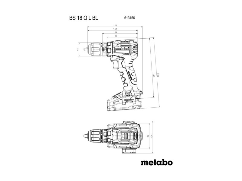 Akumulatorski vrtalnik/vijačnik Metabo BS 18 L BL Q, 18V, 28-65Nm, 0.9kg, 613156850