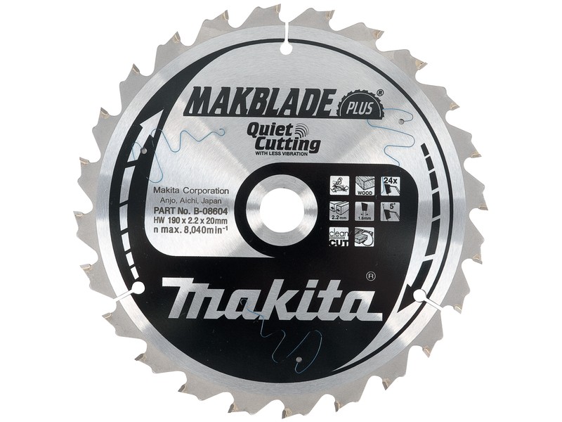 TCT MAKBlade Plus žagin list Makita, Dimenzije: 190x2,2x20mm, Zob: 24, B-08604