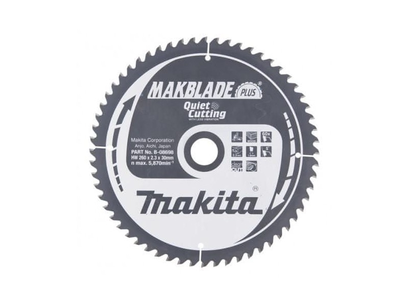 TCT MAKBlade Plus žagin list Makita, Dimenzije: 260x2,3x30mm, Zob: 60, B-32524