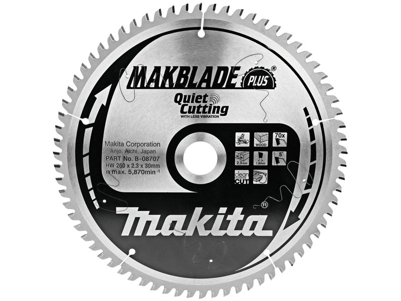 TCT MAKBlade Plus žagin list Makita, Dimenzije: 260x2,3x30mm, Zob: 70, B-32530