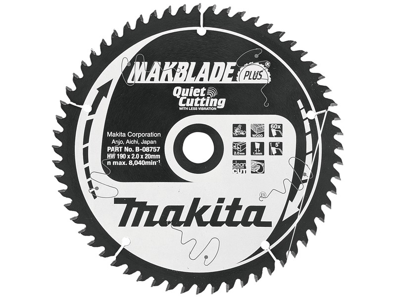 TCT MAKBlade Plus žagin list Makita, Dimenzije: 190x2x20mm, Zob: 60, B-32580