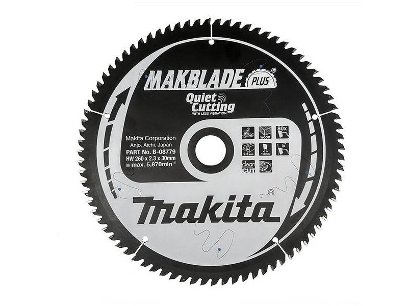 TCT MAKBlade Plus Žagin list Makita, Dimenzije: 260x2,3x30mm, Zob: 80, B-32605