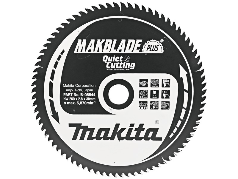 TCT MAKBlade Plus žagin list Makita, Dimenzije: 260x2,8x30mm, Zob: 80, B-32655