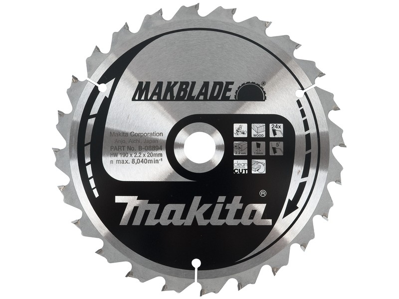 TCT MAKBlade žagin list Makita, Dimenzije: 190x2,2x20mm, Zob: 24, B-32708