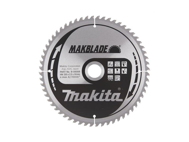 TCT MAKBlade žagin list Makita, Dimenzije: 250x2,3x30mm, Zob: 60, B-09008