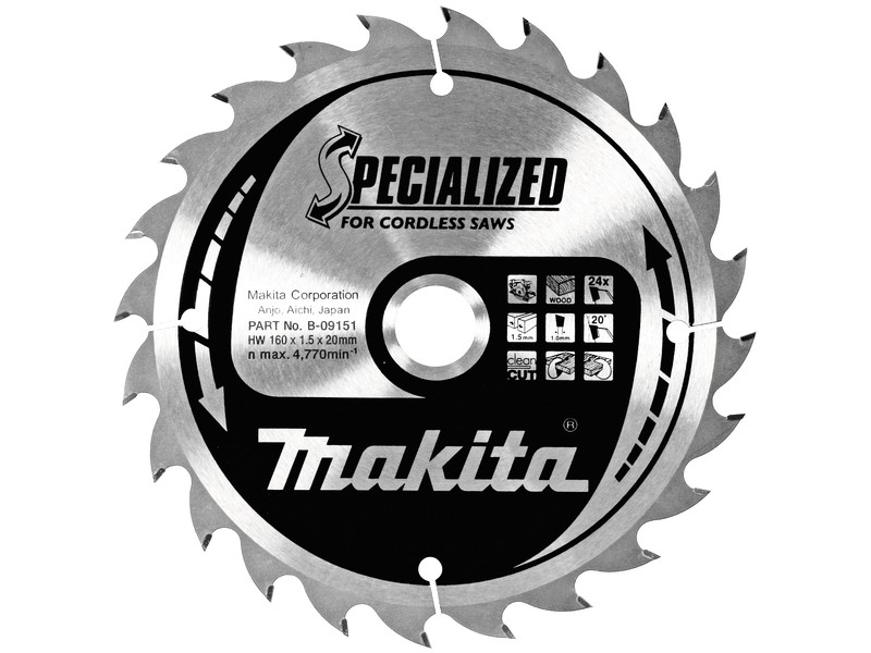 TCT Specialized žagin list Makita, Dimenzije: 160x1,5x20mm, Zob: 24, B-09151