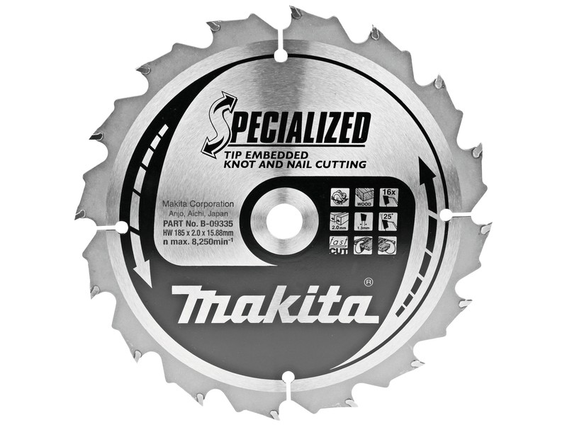 TCT Specialized žagin list Makita, Dimenzije: 185x2x15,88mm, Zob: 16, B-09335