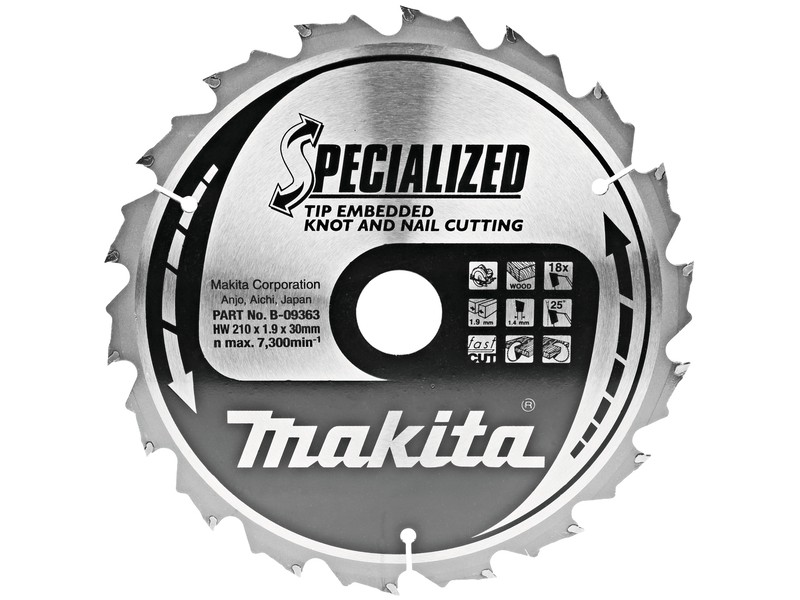 TCT Specialized žagin list Makita, Dimenzije: 210x1,9x30mm, Zob: 18, B-09363