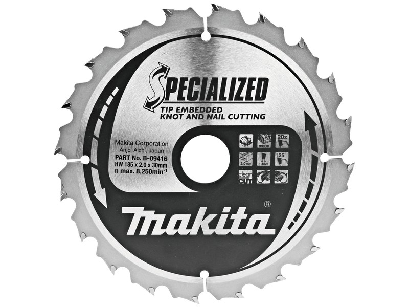 TCT Specialized žagin list Makita, Dimenzije: 185x2x30mm, Zob: 20, B-33102