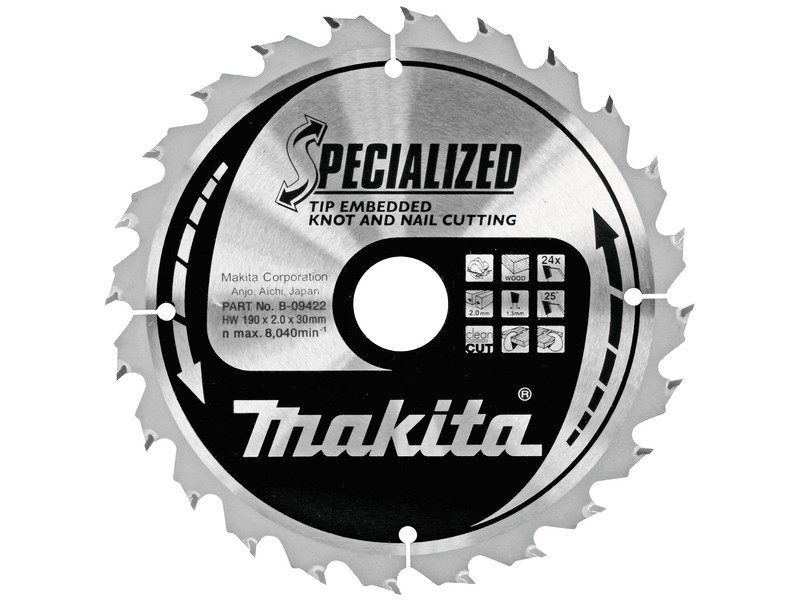 TCT Specialized žagin list Makita, Dimenzije: 190x2x30mm, Zob: 24, B-33118