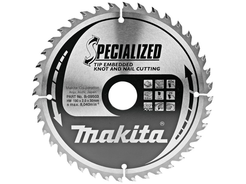 TCT Specialized žagin list Makita, Dimenzije: 190x2x30mm, Zob: 40, B-33180