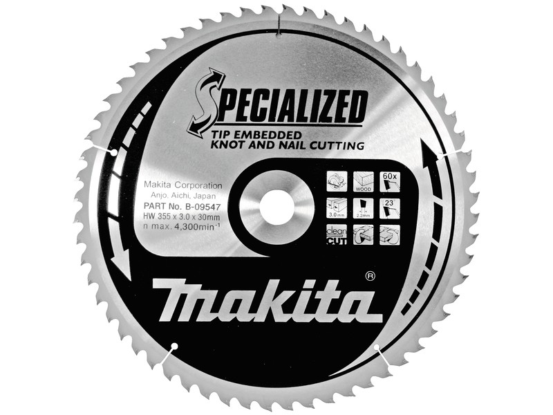 TCT žagin list Makita, Dimenzije: 355x3x30mm, Zob: 60, B-09547