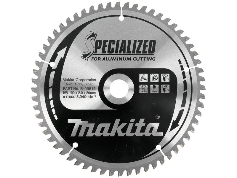 TCT žagin list Makita za aluminij, Dimenzije: 190x2x20mm, Zob: 60, B-33283