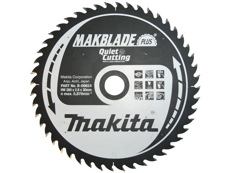 TCT MAKBlade Plus žagin list Makita, Dimenzije: 260x2,8x30mm, Zob: 48, B-33495